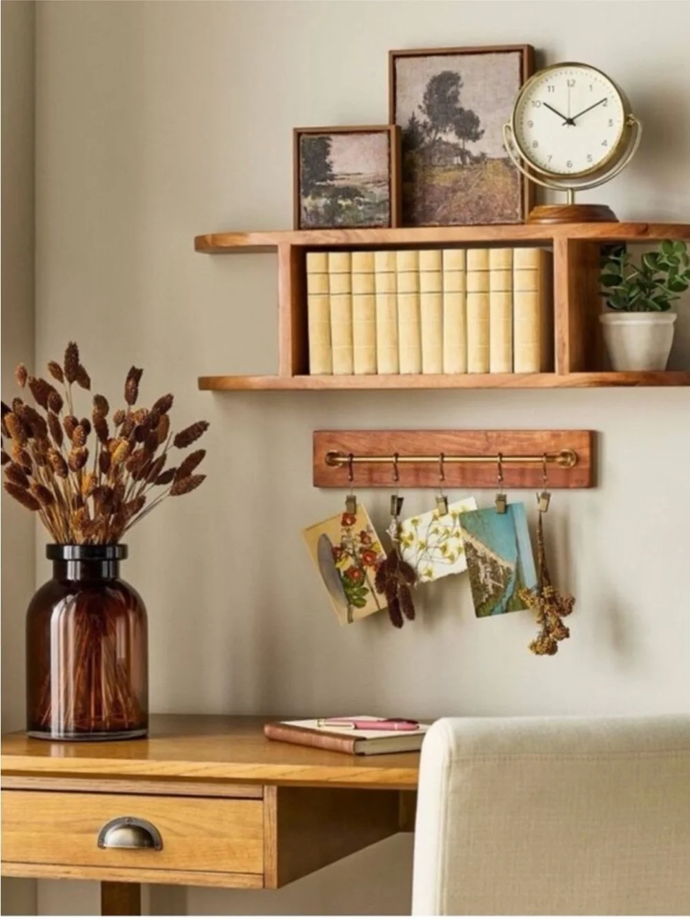 Brass and Wood Wall Rail with Clips for Art - Hearth & Hand with Magnolia NEW